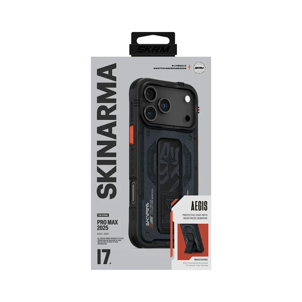 iPhone 17 Pro Max Desenli Airbag Tasarımlı Standlı Kılıf - Skinarma Aegis