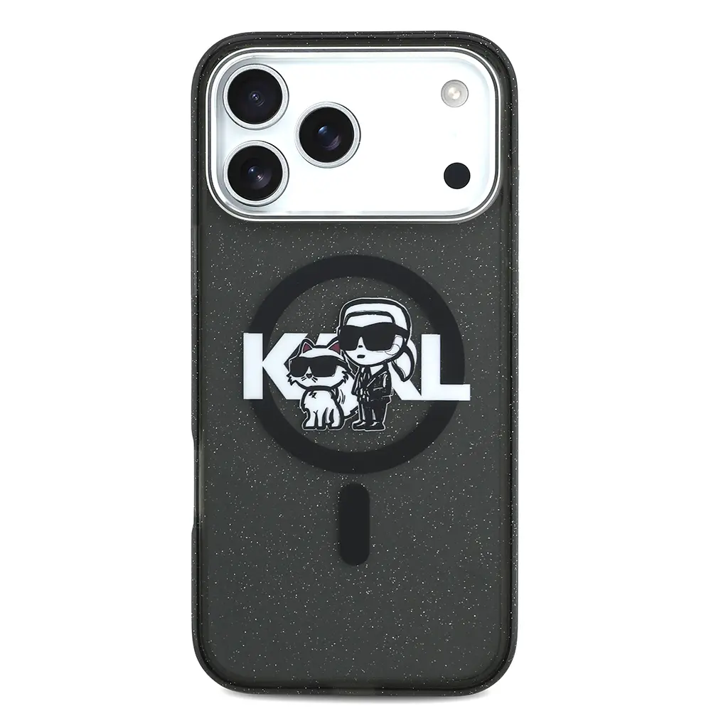 iPhone 17 Pro Max Kılıf Parlayan Simli Karl & Choupette Sketch Logo - Karl Lagerfeld