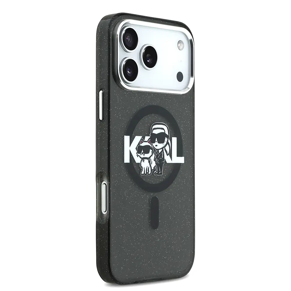 iPhone 17 Pro Max Kılıf Parlayan Simli Karl & Choupette Sketch Logo - Karl Lagerfeld