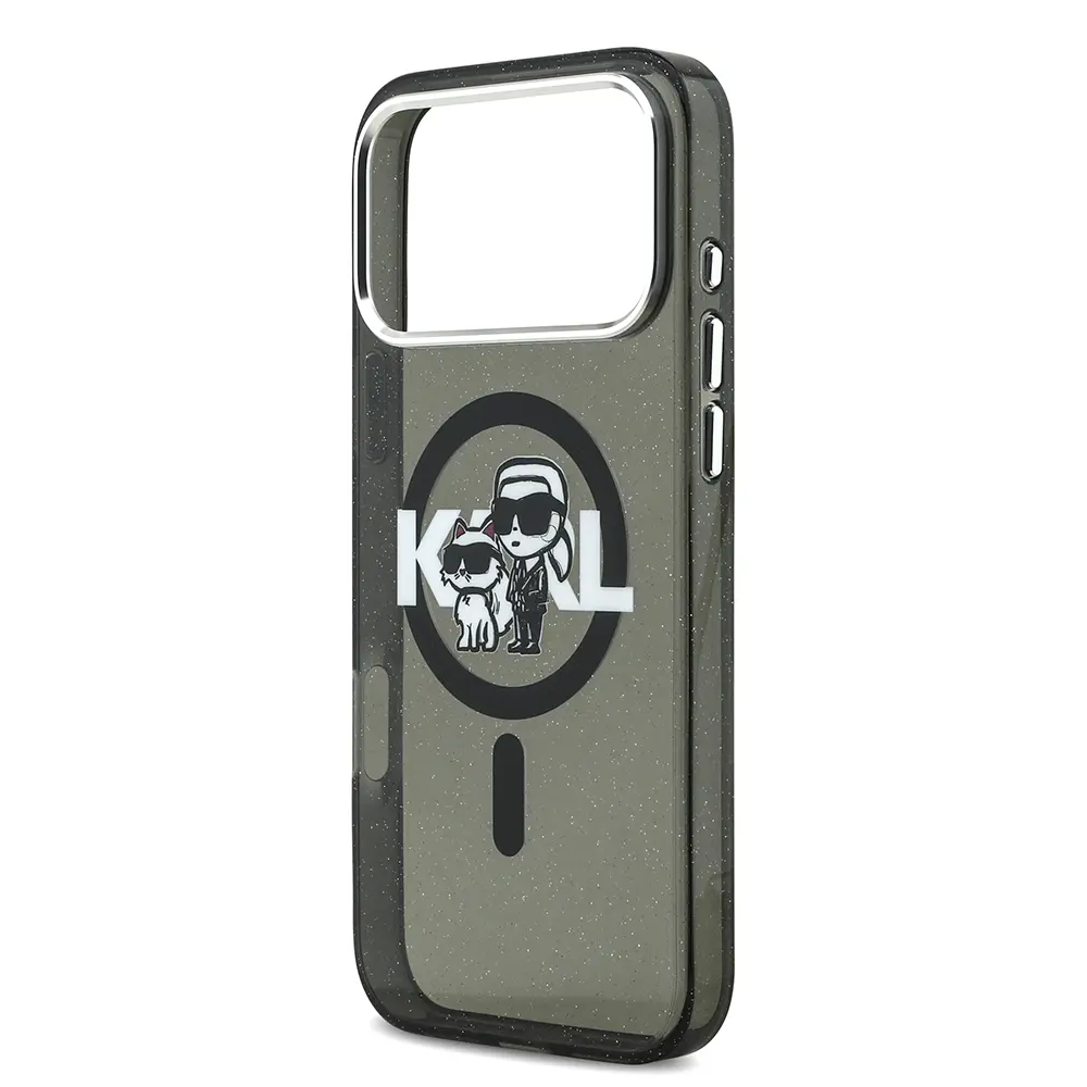 iPhone 17 Pro Max Kılıf Parlayan Simli Karl & Choupette Sketch Logo - Karl Lagerfeld