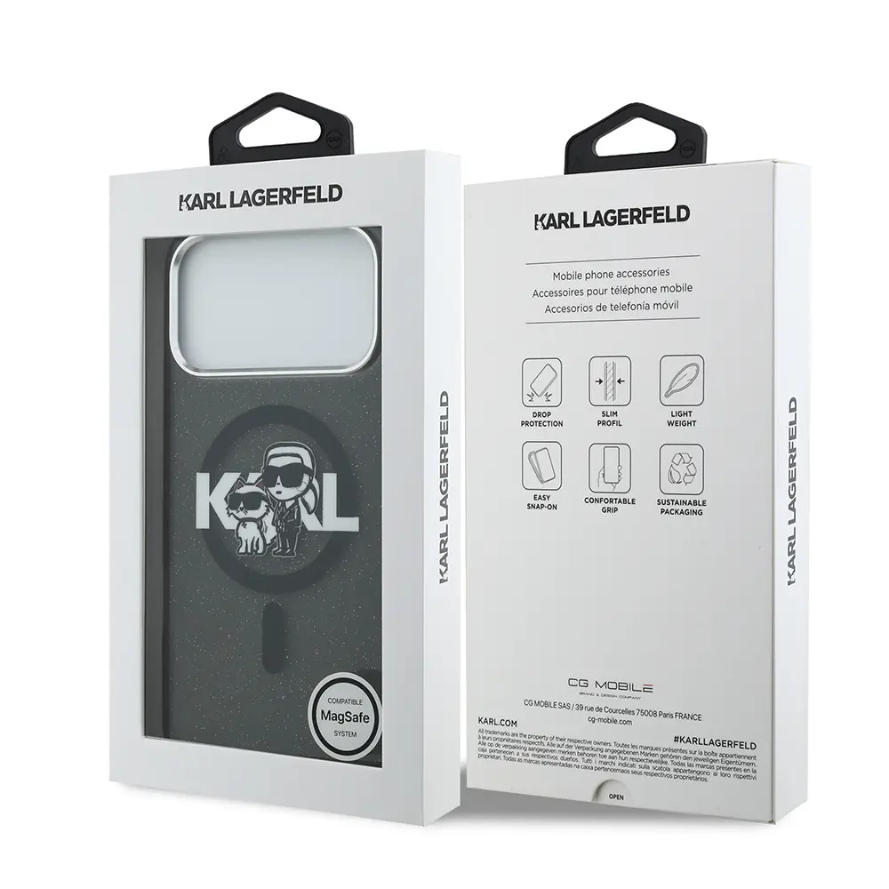 iPhone 17 Pro Max Kılıf Parlayan Simli Karl & Choupette Sketch Logo - Karl Lagerfeld