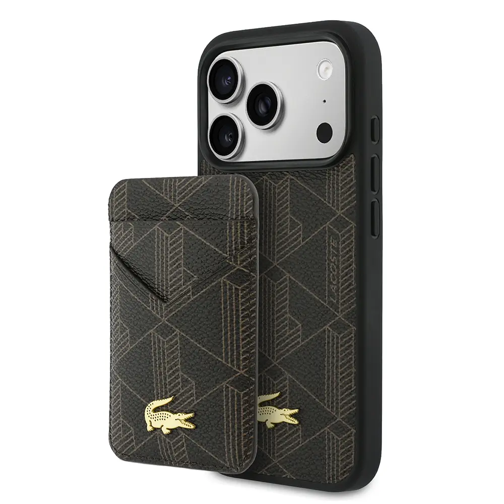 iPhone 17 Pro Max MagSafe Uyumlu Kartlıklı PU Deri Kılıf - Lacoste Monogram