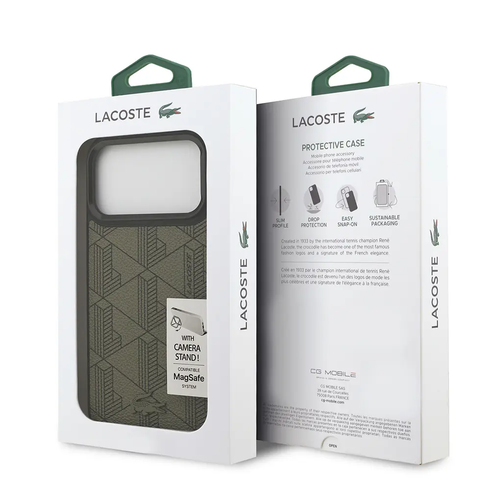iPhone 17 Pro Max MagSafe Uyumlu Standlı PU Deri Kılıf - Lacoste Monogram