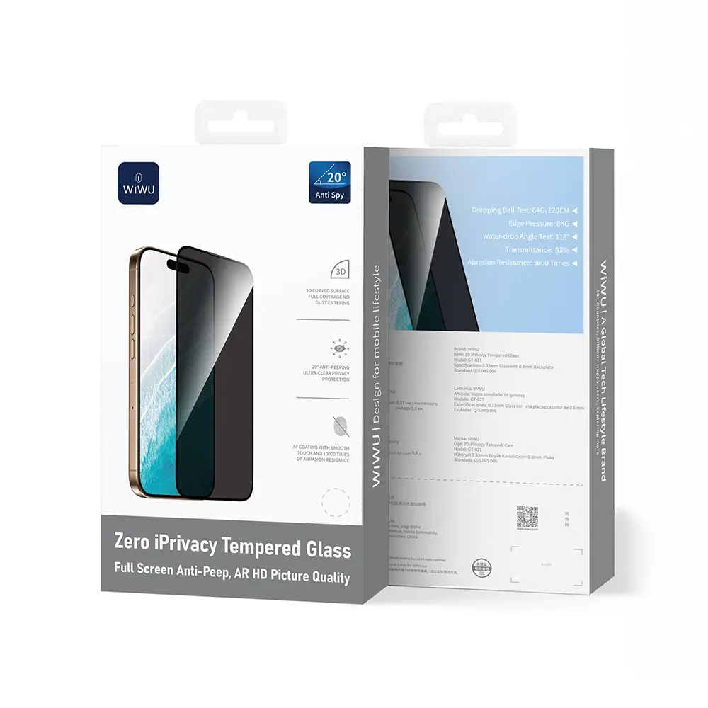 iPhone 17 Pro Max Gizlilik Filtreli Temperli Cam Ekran Koruyucu - Wiwu GT-027 Zero Curved