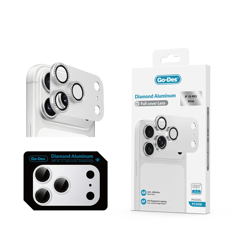 iPhone 18 Pro Kamera Lens Koruyucu - Go Des FC006 Diamond Titanyum