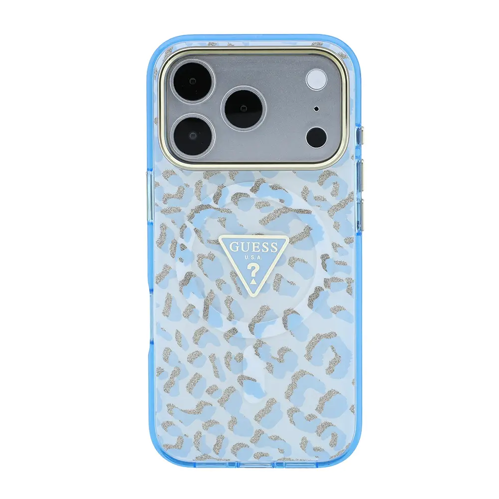 iPhone 18 Pro MagSafe Uyumlu Simli Leopar Desenli Kılıf - Guess
