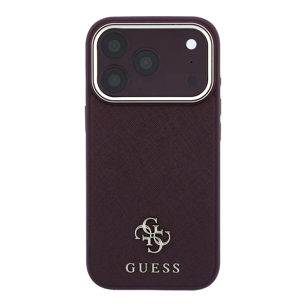 Apple iPhone 18 Pro Kılıf Guess Orjinal Lisanslı M-safe Şarj Özellikli Klasik Yazı ve 4G Logolu PU Deri Saffiano Kapak