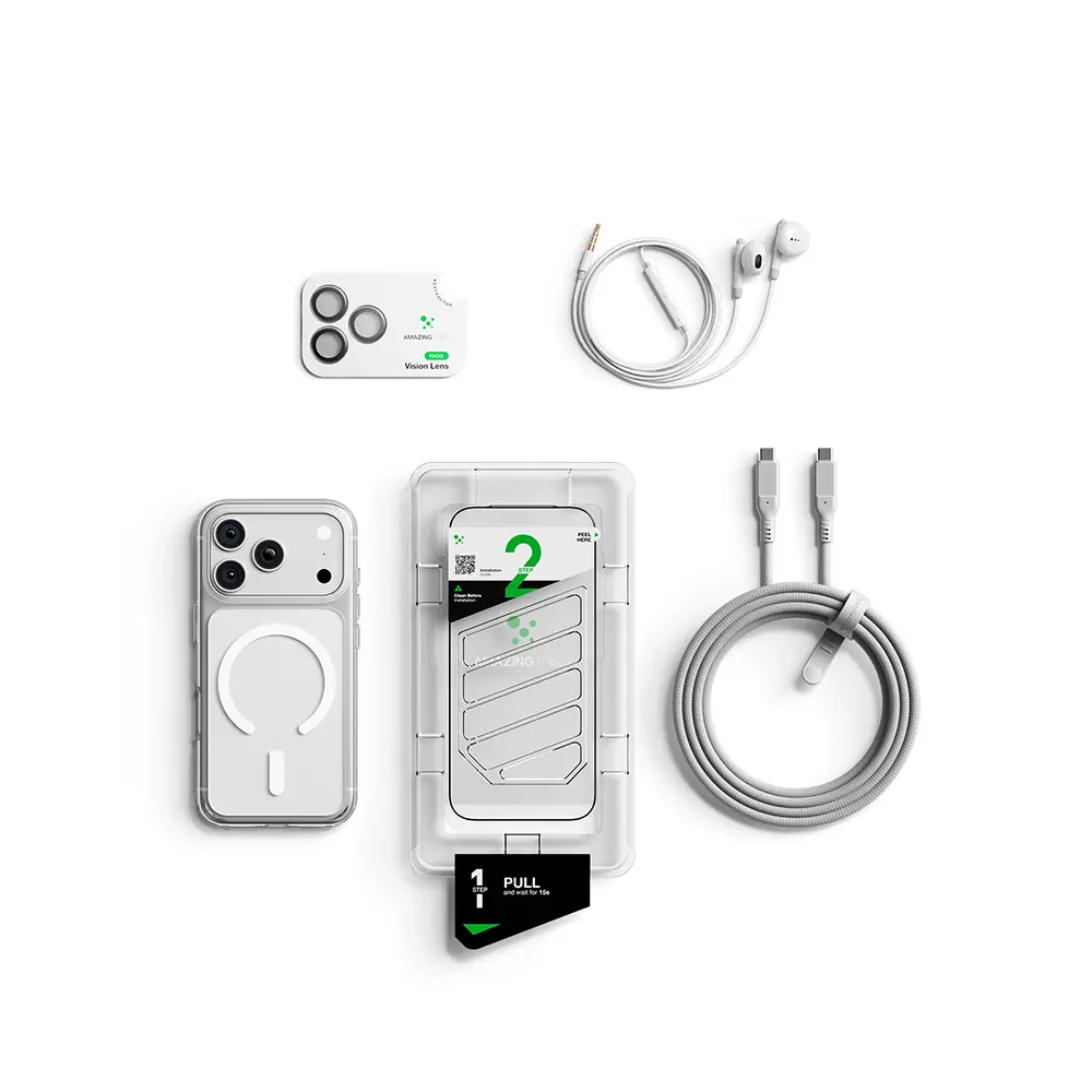 iPhone 18 Pro MagSafe Uyumlu Şeffaf Kılıf ve 5'i 1 Arada Aksesuar Seti - Amazingthing Minimal