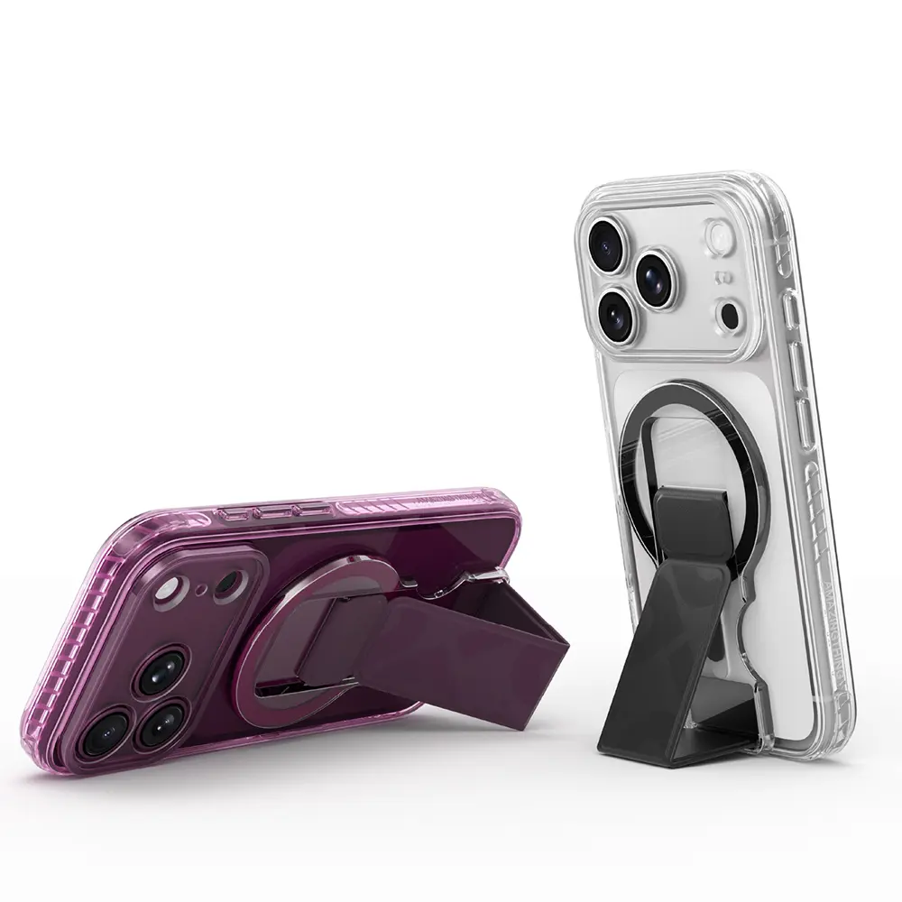 iPhone 18 Pro MagSafe Uyumlu Şeffaf Kılıf, Çıkarılabilir Grip Standlı - Amazingthing Titan Pro Grip Stand