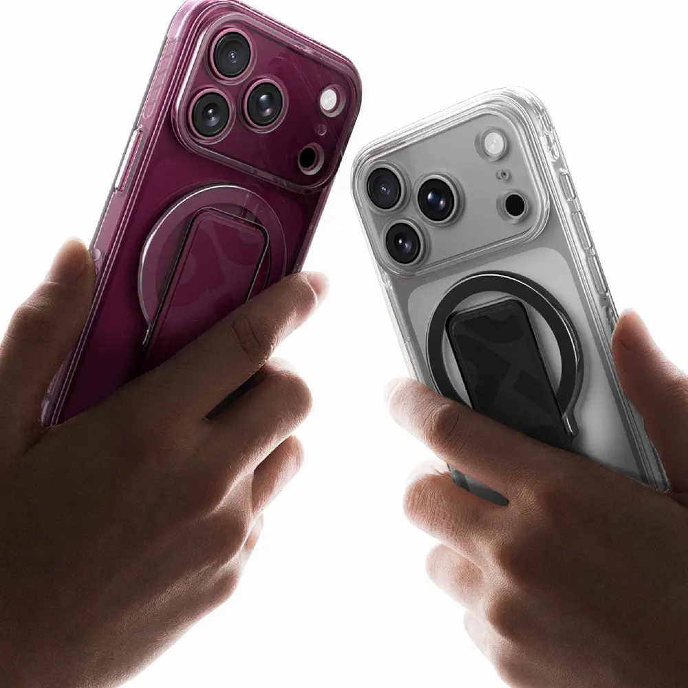 iPhone 18 Pro MagSafe Uyumlu Şeffaf Kılıf, Çıkarılabilir Grip Standlı - Amazingthing Titan Pro Grip Stand
