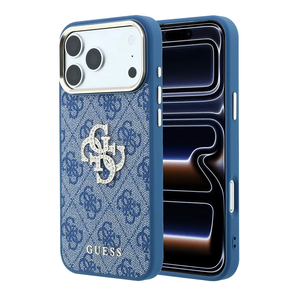 iPhone 18 Pro Max Kılıf, 4G Büyük Taşlı Resin Logolu PU Kapak - Guess