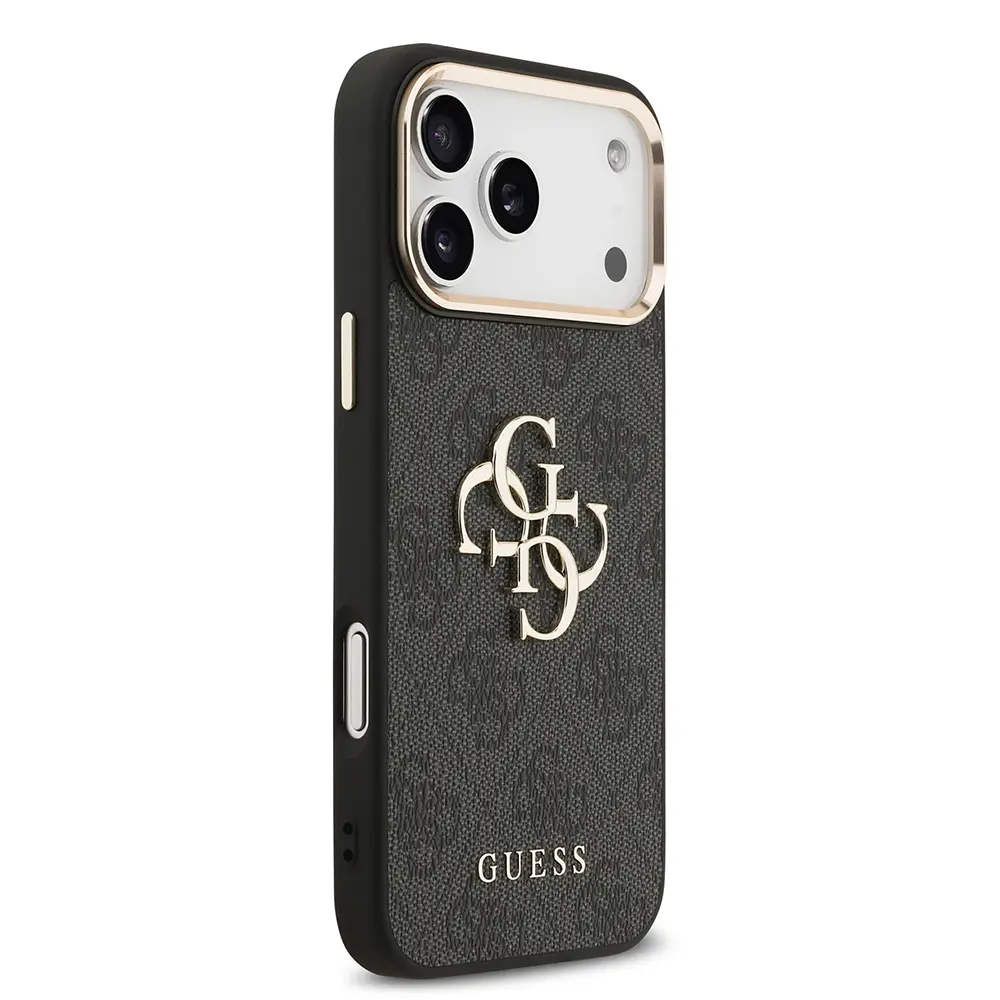 iPhone 18 Pro Max Kılıf, Gold Metal Kamera Çerçeveli 4G Desenli - Guess