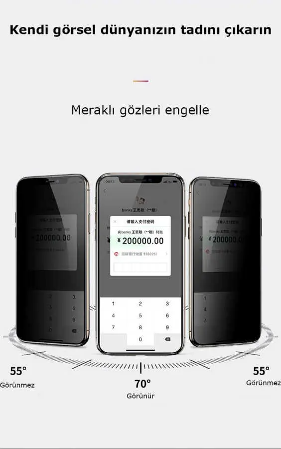 iPhone 12 Mini Gizlilik Ekran Koruyucu - Zore Kor Privacy