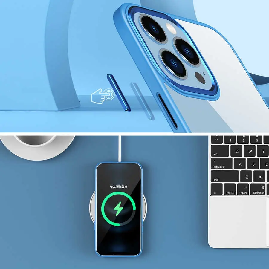 iPhone 12 Pro Şeffaf Arka Yüzeyli Renkli Kenar Kılıf - Zore Krom Kapak