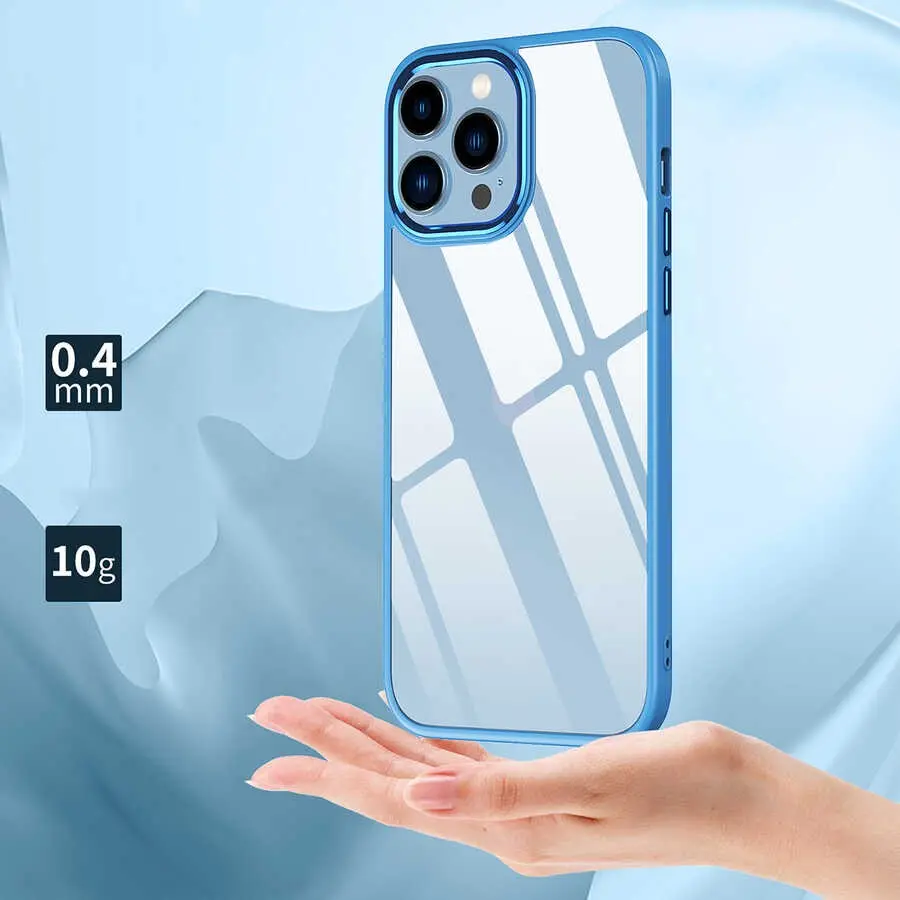 iPhone 12 Pro Şeffaf Arka Yüzeyli Renkli Kenar Kılıf - Zore Krom Kapak