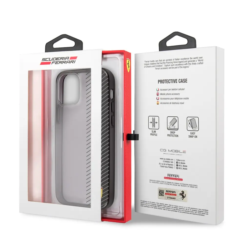 iPhone 12 Pro Max Ferrari Lisanslı Transparan Kılıf - Metal Logolu