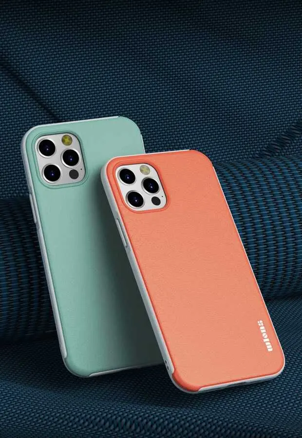 iPhone 12 Pro Max Kılıf, Yükseltilmiş Kenarlı Suni Deri Görünümlü - Wlons Hill
