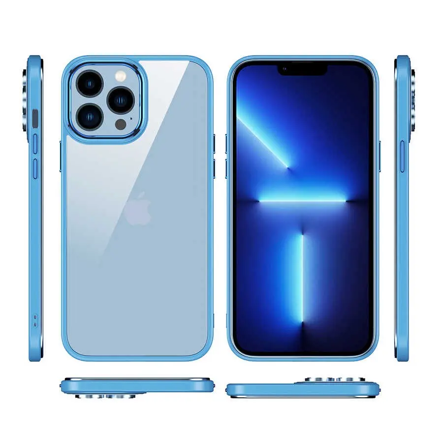 iPhone 13 Şeffaf Arka Yüzeyli Kılıf - Zore Krom Kapak