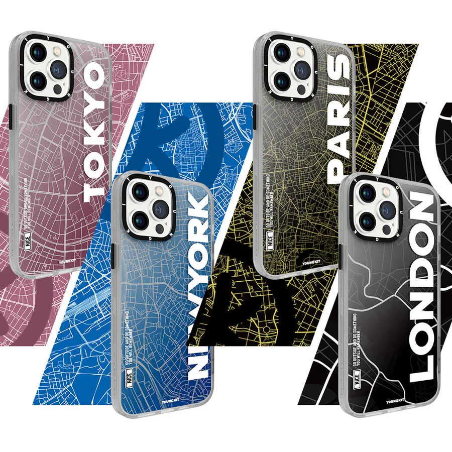 iPhone 13 Pro Kılıf, Şehir Desenli Darbe Emici Kapak - YoungKit World Trip