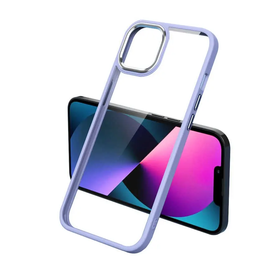 iPhone 13 Pro Max Şeffaf Arka Yüzeyli Kılıf - Zore Krom Kapak