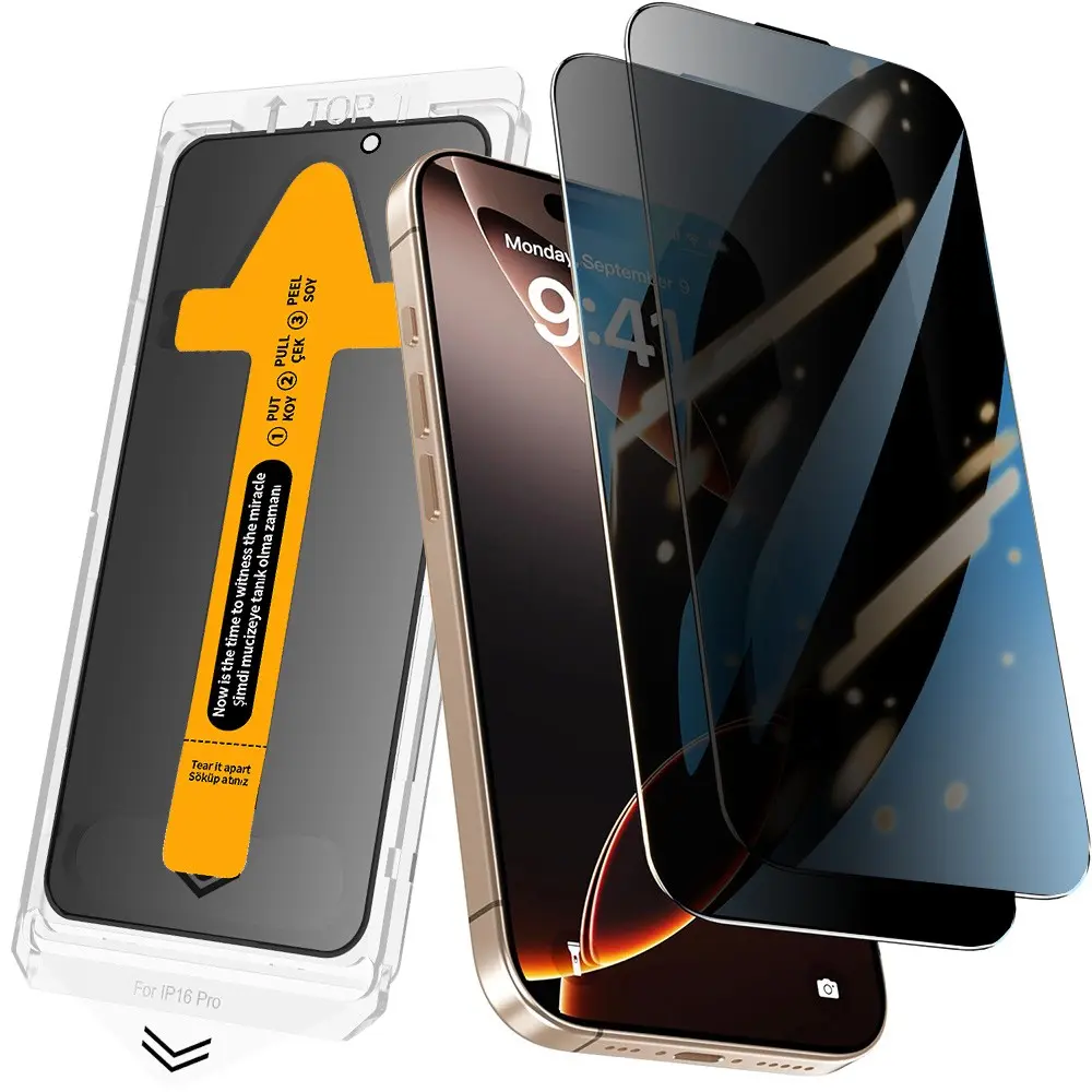 iPhone 13 Gizlilik Temperli Cam Ekran Koruyucu - Zore 2.5D Oliv Privacy