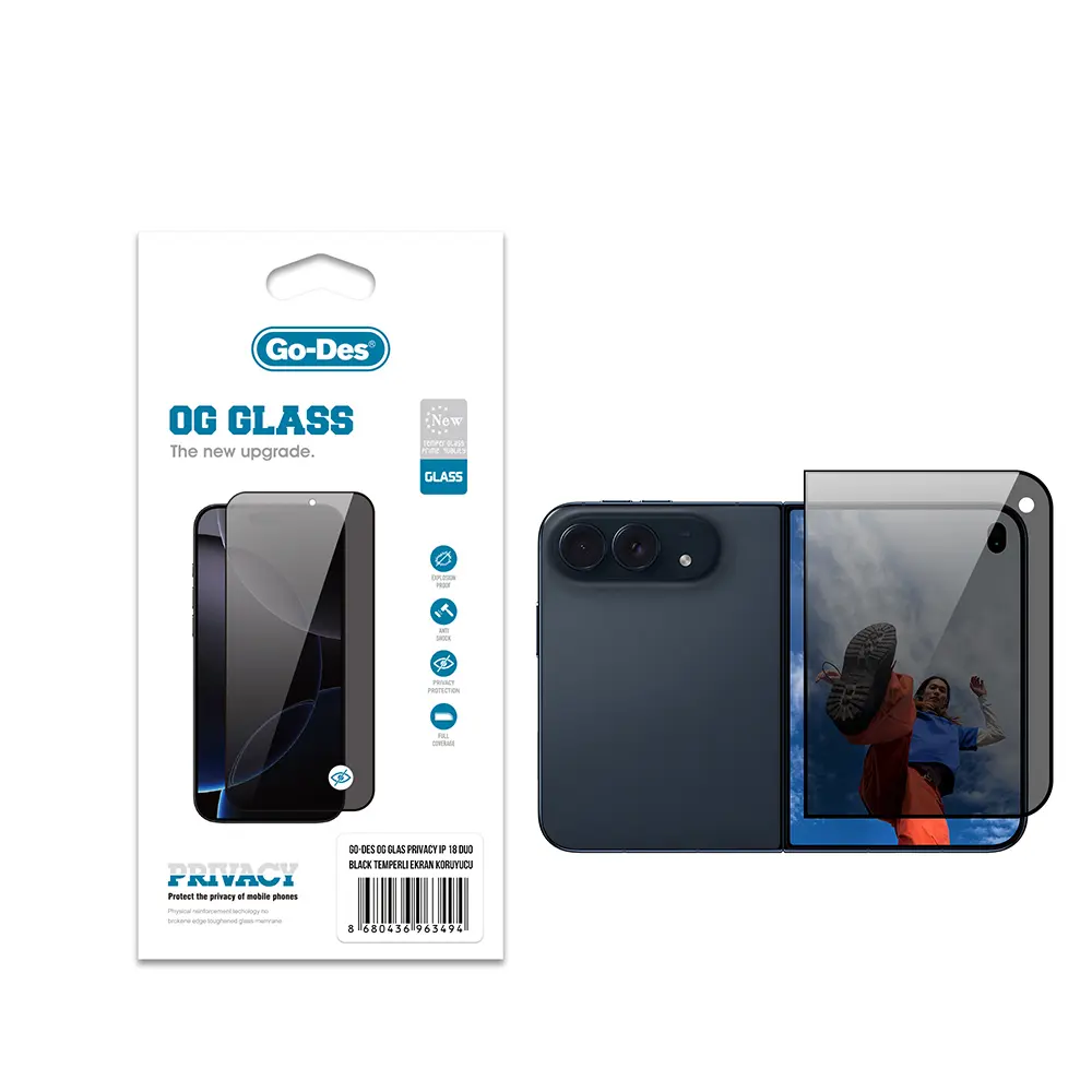 iPhone Duo Go Des OG Glass Privacy Antistatik Temperli Cam Ekran Koruyucu