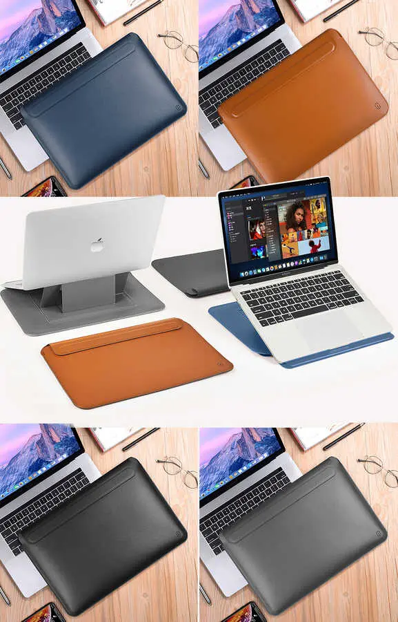 MacBook Pro 14 inç Standlı PU Deri Kılıf - Wiwu Skin Pro