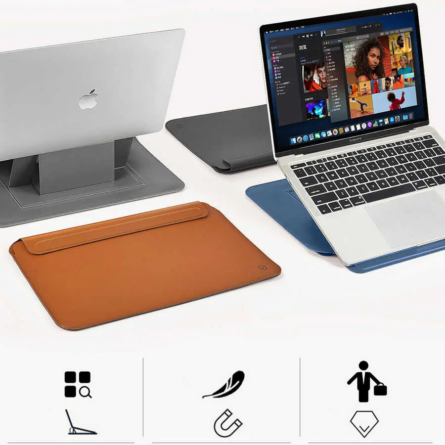 MacBook Pro 16 inç Standlı PU Deri Kılıf - Wiwu Skin Pro