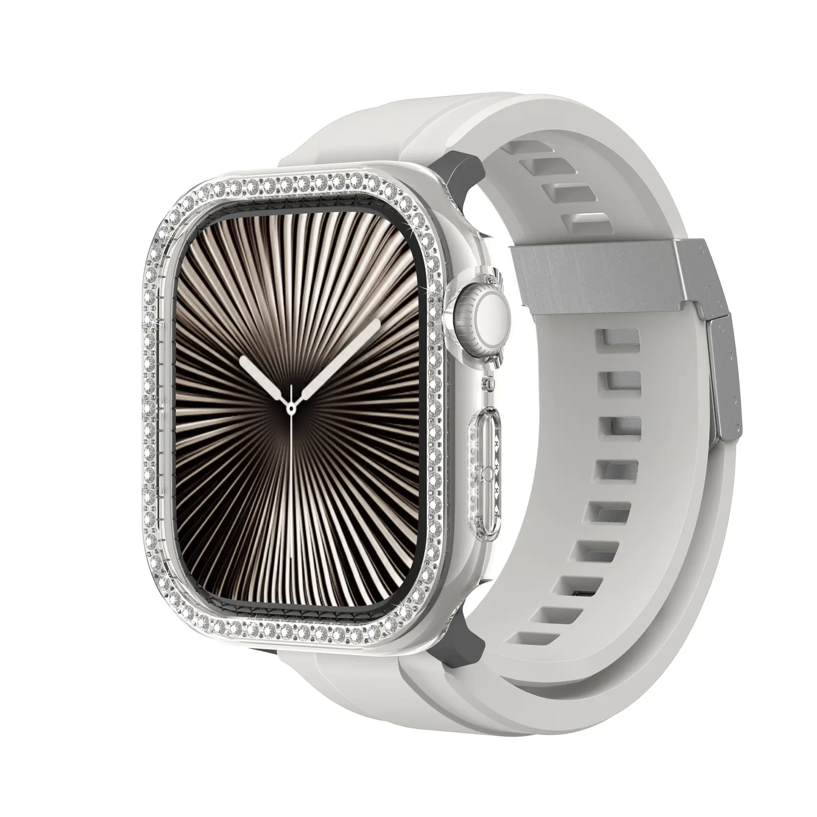 Apple Watch 46 mm Taşlı Sert PC Kasa ve Ekran Koruyucu - Amazingthing Gleam Fit FullGuard