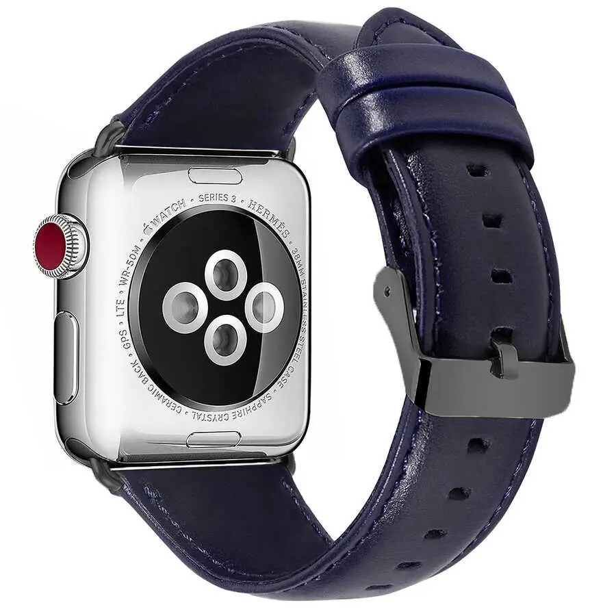 Apple Watch 38 mm Deri Kordon, Metal Tokalı - Zore Luxury Leather