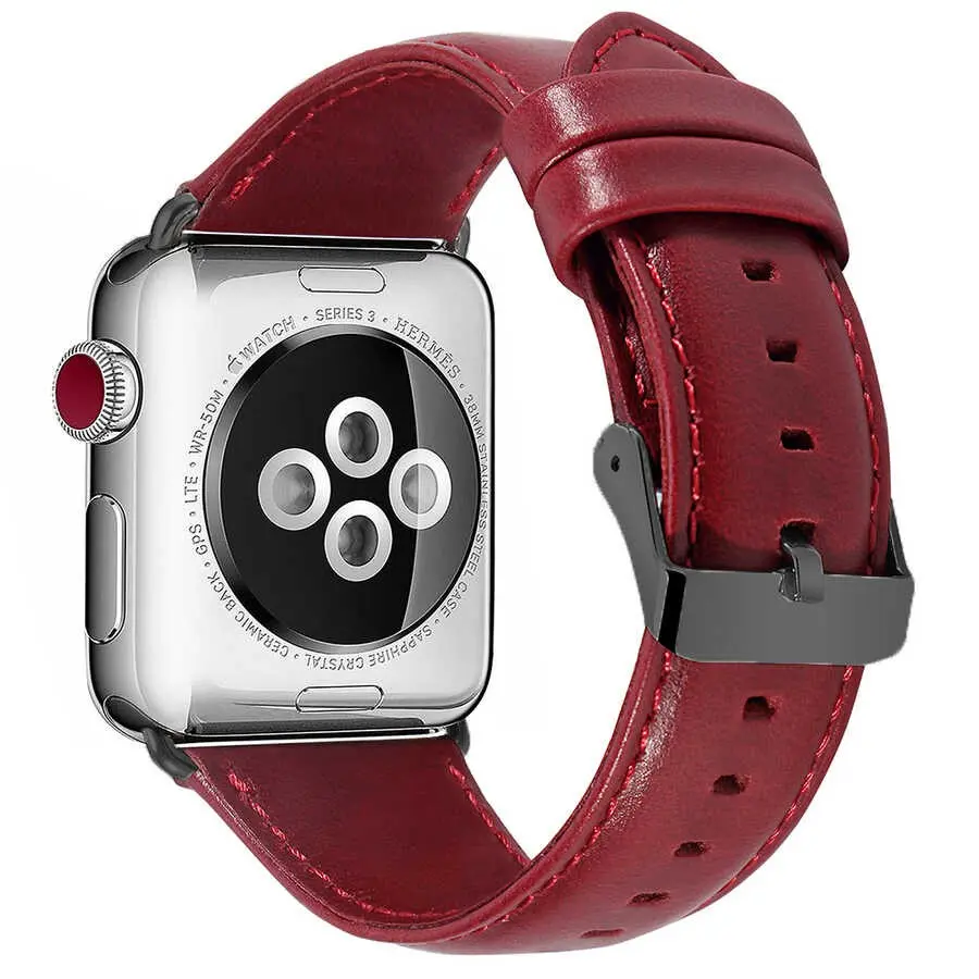 Apple Watch 38 mm Deri Kordon, Metal Tokalı - Zore Luxury Leather