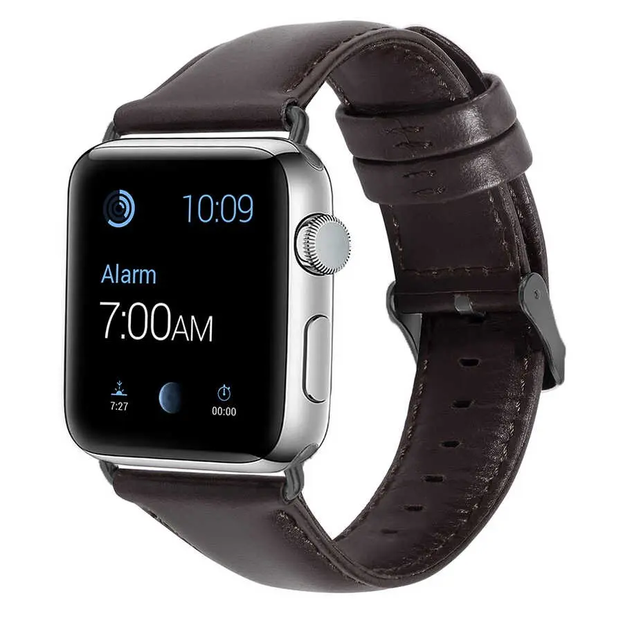 Apple Watch 38 mm Deri Kordon, Metal Tokalı - Zore Luxury Leather