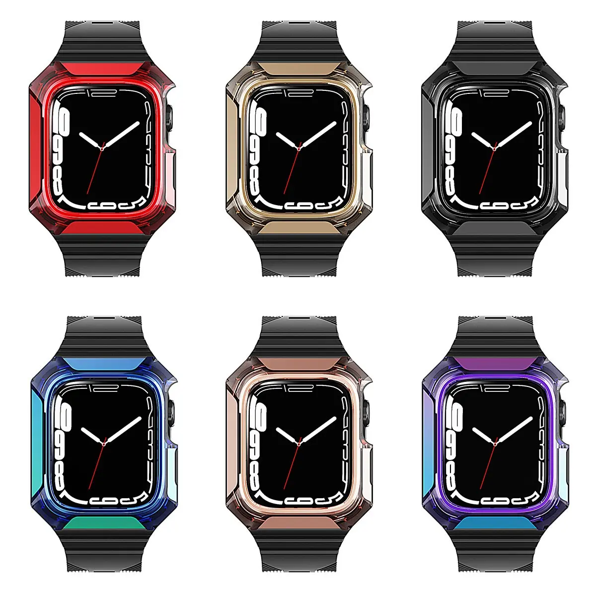 Apple Watch 40 mm Sert PC Kasa Koruyuculu Silikon Kordon - Zore KRD-88