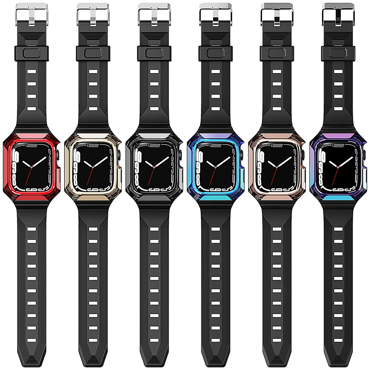 Apple Watch 40 mm Sert PC Kasa Koruyuculu Silikon Kordon - Zore KRD-88