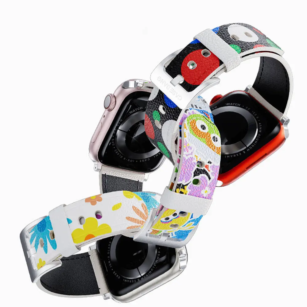 Apple Watch 40 mm Sesame Street Desenli Deri Saat Kordonu - Casebang