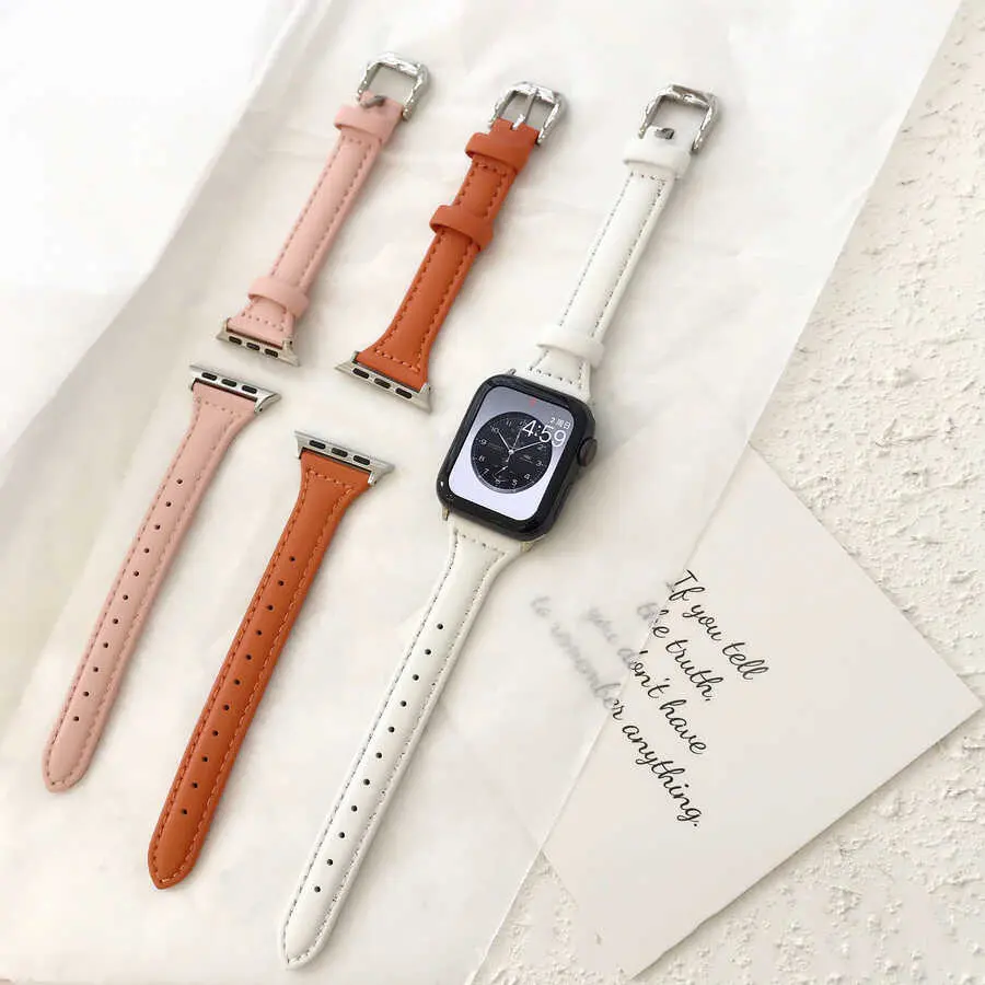 Apple Watch 40 mm Deri Kordon, Dikişli ve Metal Tokalı - Zore KRD-28