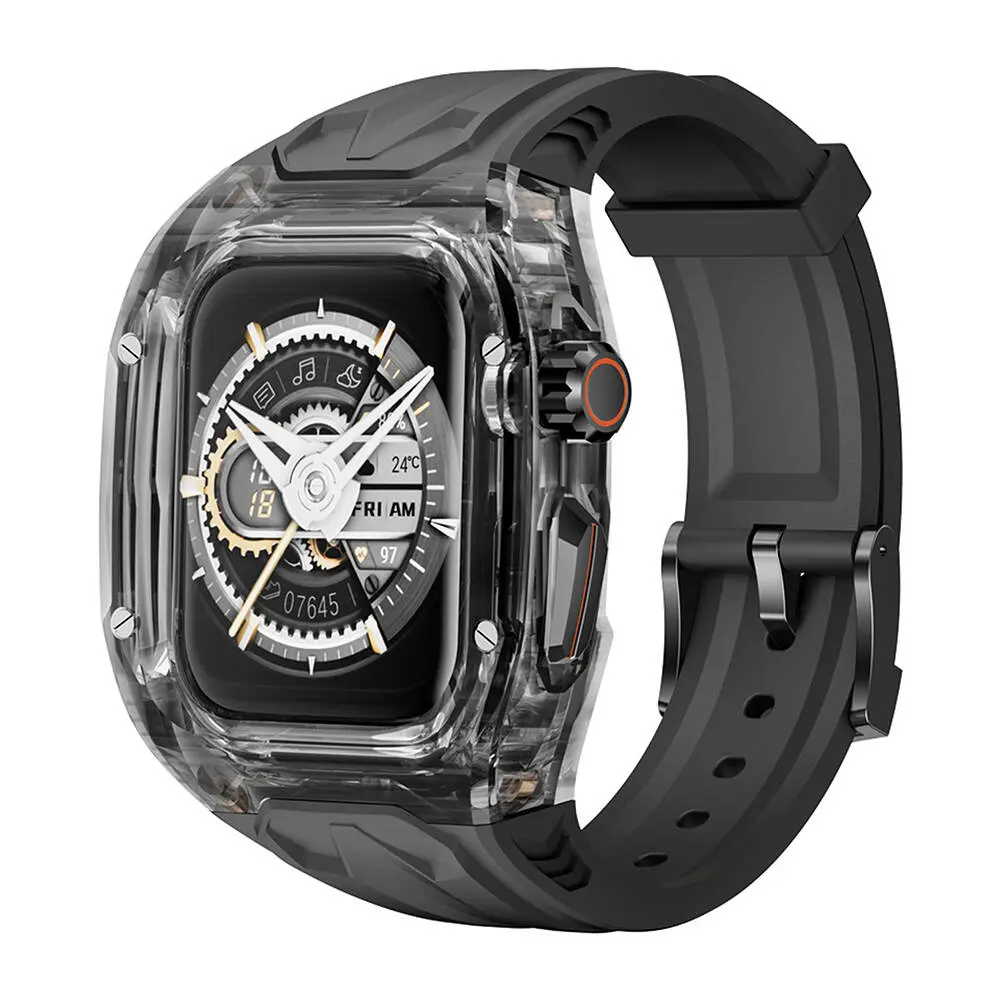 Apple Watch 42 mm Şeffaf Kasa Koruyuculu Kauçuk Kordon - Wiwu Rambo