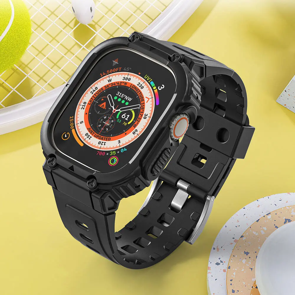Apple Watch 44 mm Uyumlu 2'si 1 Arada Kasa Koruyuculu Kordon - Wiwu Armor