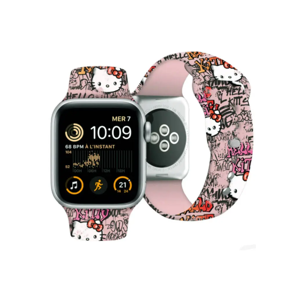 Apple Watch 41 mm Hello Kitty Lisanslı Silikon Kordon - Etiket Graffiti