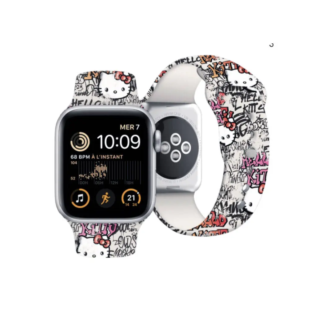Apple Watch 41 mm Hello Kitty Lisanslı Silikon Kordon - Etiket Graffiti