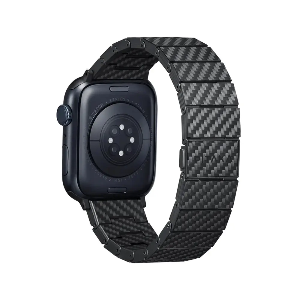 Apple Watch Serisi Uyumlu Karbon Fiber Pitaka Modern Serisi Black-Grey Twill Universal Kordon