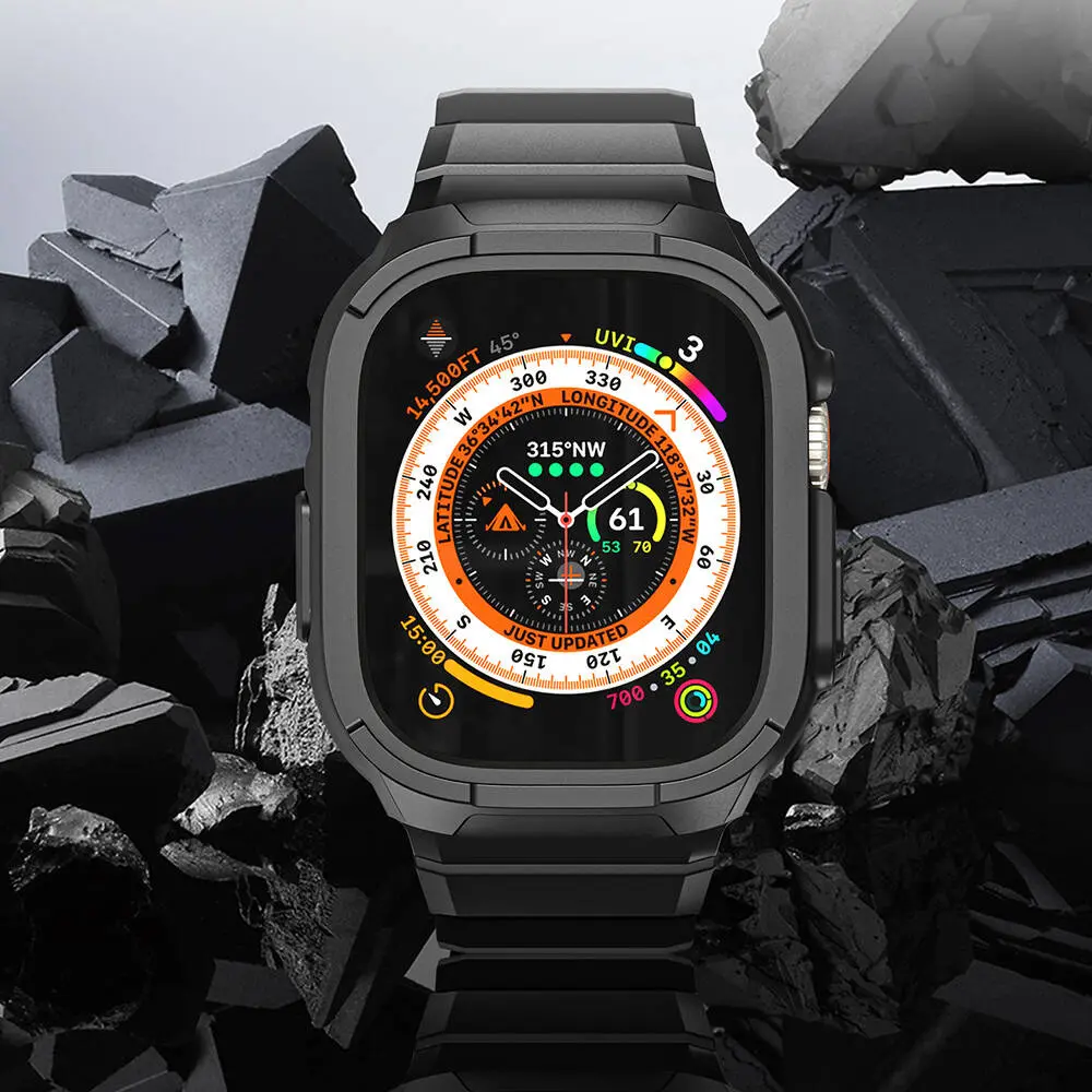 Apple Watch Ultra 49 mm Sert PC Kasa Koruyuculu Silikon Kordon - Wiwu Armor