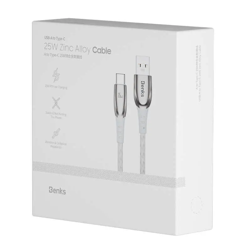 Benks D40 25W Type-C Şarj ve Data Kablosu, 2M - Siyah/Beyaz