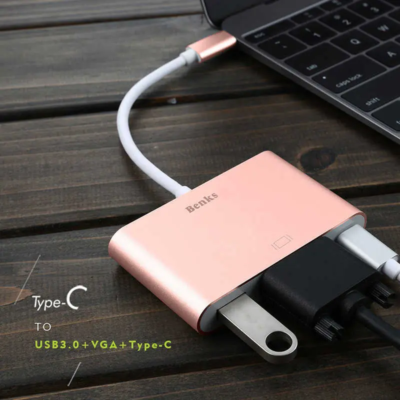 Benks U20 Type-C 3'ü 1 Arada Adaptör, USB 3.0, VGA ve Type-C