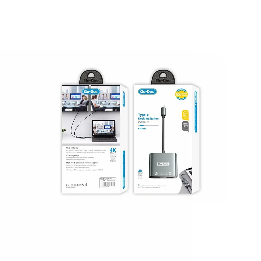 Go Des GD-8289 Type-C to HDMI Adaptör, 4K 60 Hz ve Çift HDMI Çıkışlı