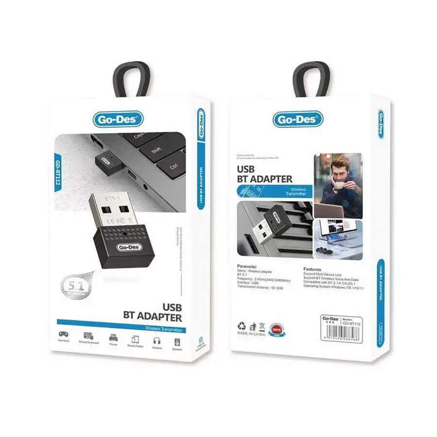 Go Des GD-BT112 USB Bluetooth Adaptör, Bluetooth 5.1 ve 20 m Menzil