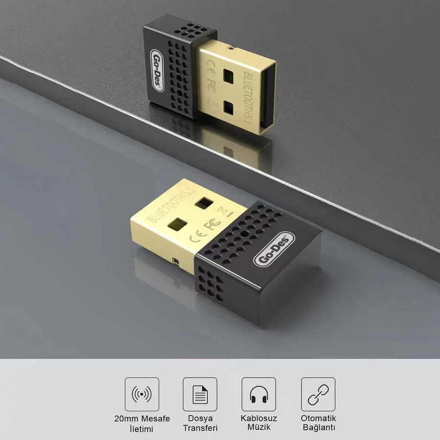 Go Des GD-BT112 USB Bluetooth Adaptör, Bluetooth 5.1 ve 20 m Menzil