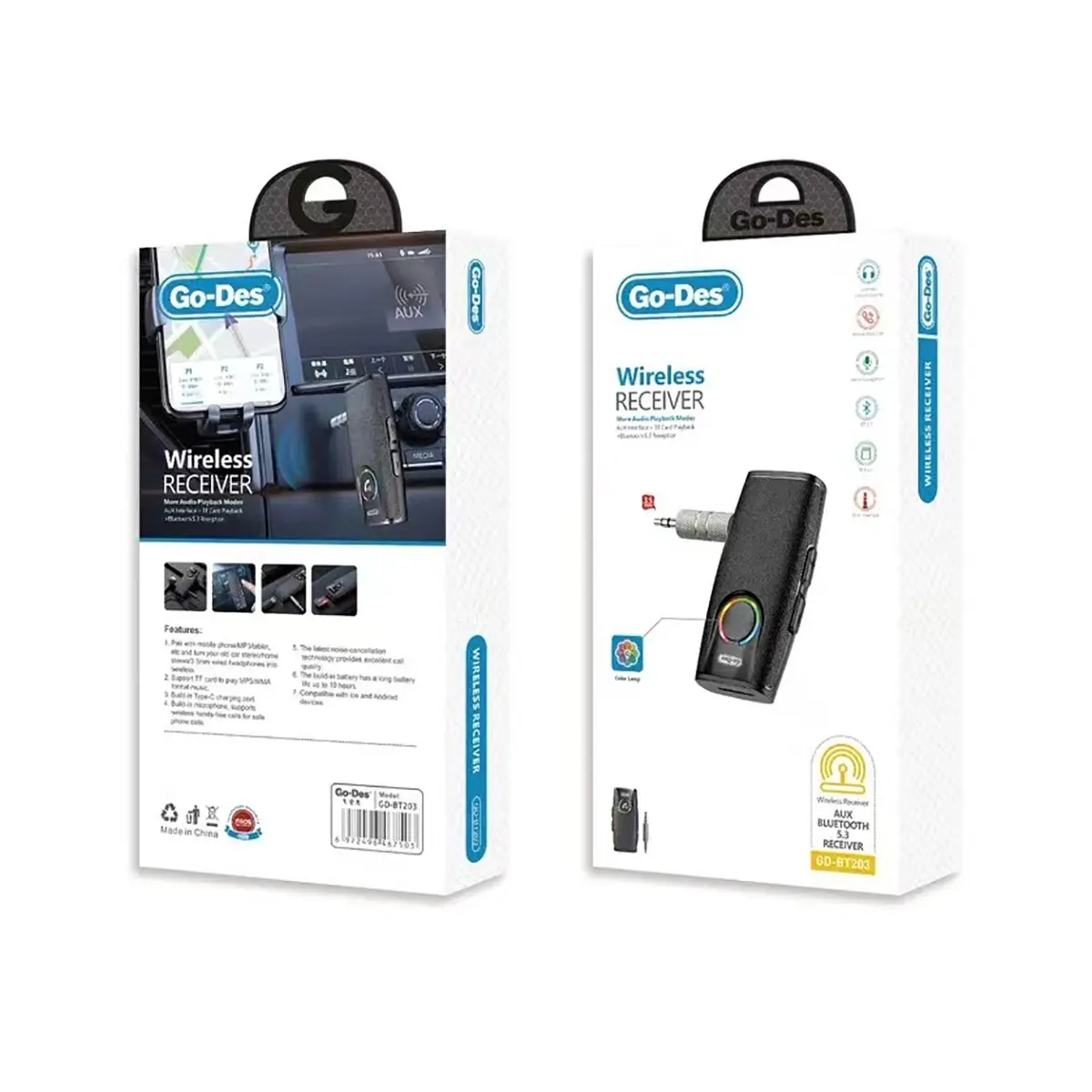 Go Des GD-BT203 Bluetooth 5.3 Ses Alıcı Adaptör, Aux ve Micro SD Girişli