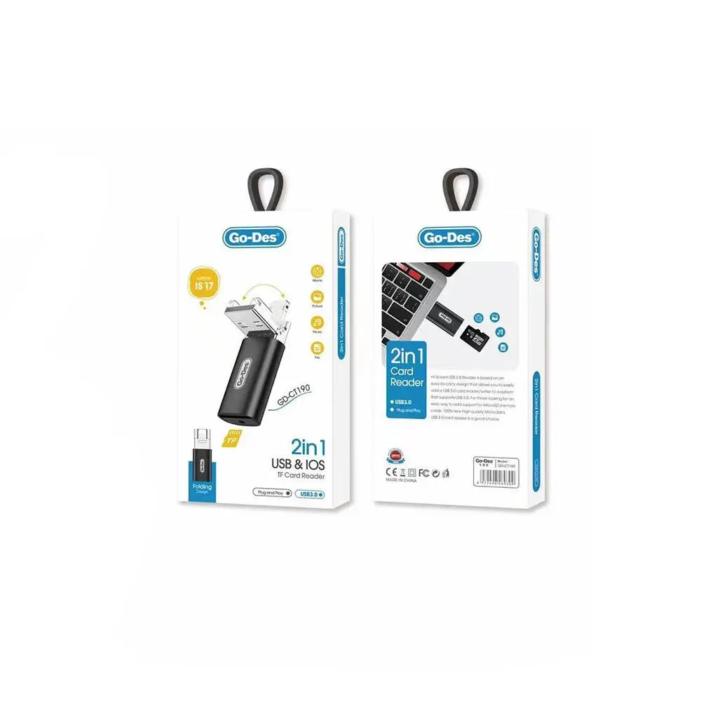 Go Des GD-CT190 TF Kart Okuyucu, USB-A ve Lightning 2'si 1 Arada OTG