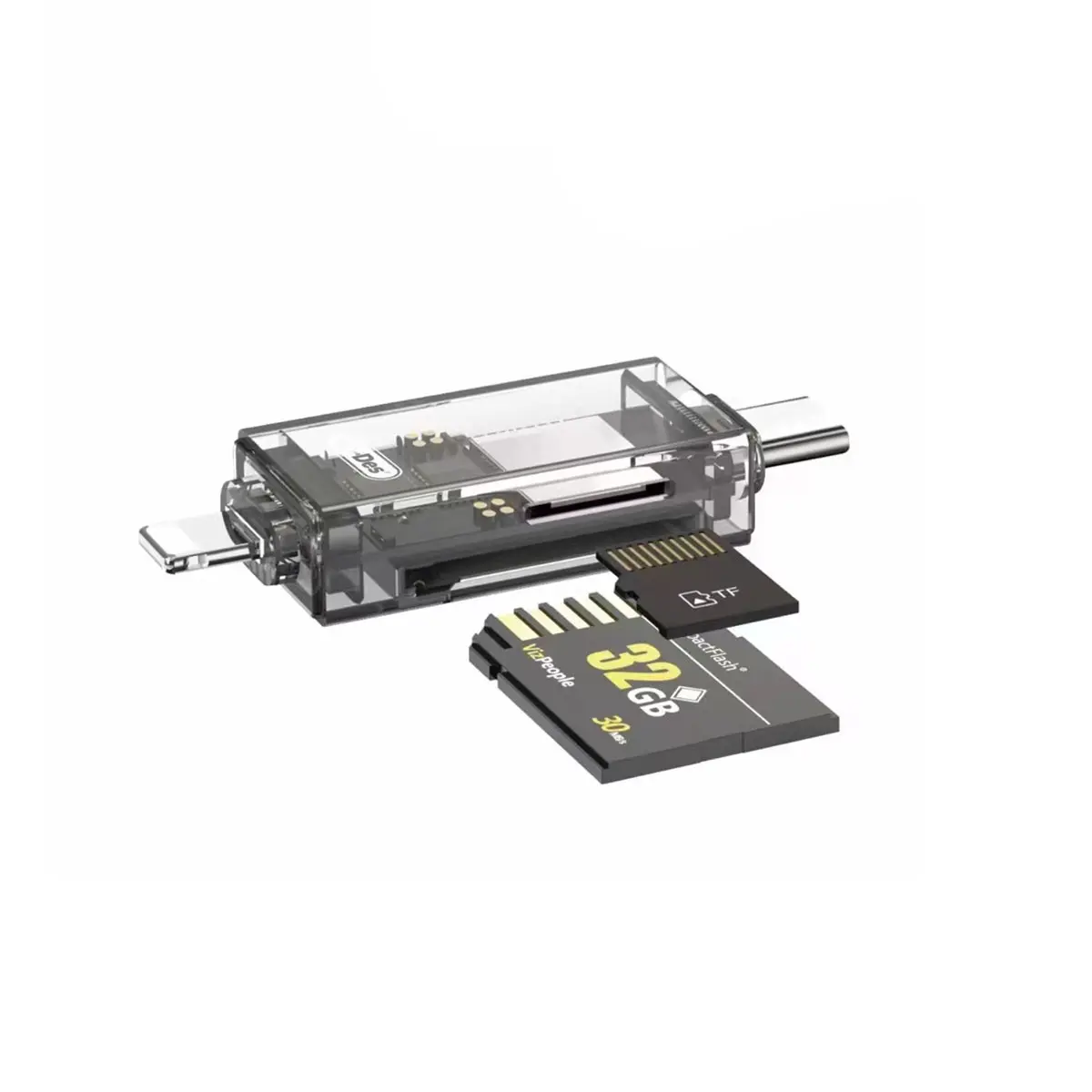 Go Des GD-DK007 Type-C ve Lightning Çıkışlı 4'ü 1 Arada OTG Hafıza Kart Okuyucu
